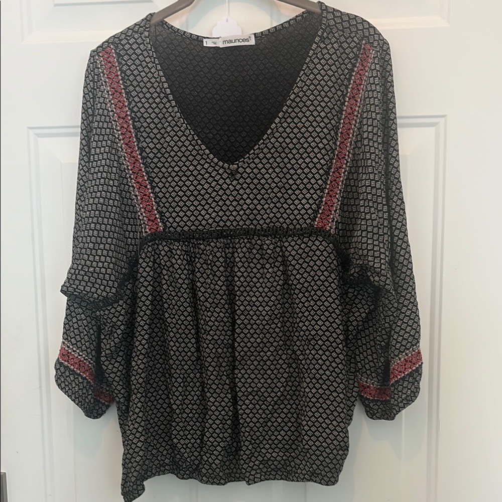 Maurices Black Puff Sleeve V-Neck Top
